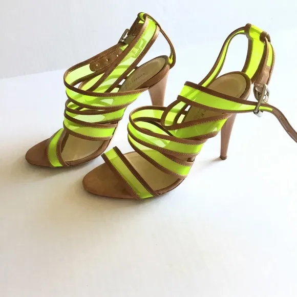 Loeffler Randall Paige Mesh Neon Yellow High Heeled Sandals Size 8