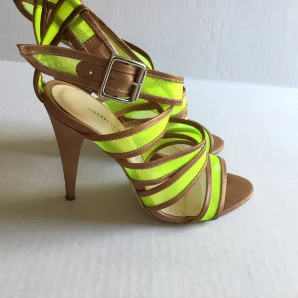 Loeffler Randall Paige Mesh Neon Yellow High Heeled Sandals Size 8