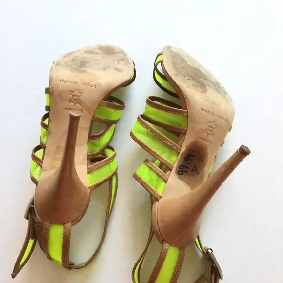 Loeffler Randall Paige Mesh Neon Yellow High Heeled Sandals Size 8