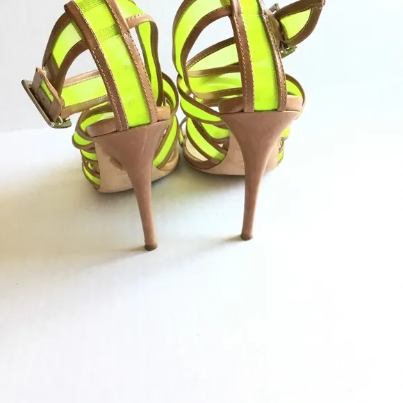 Loeffler Randall Paige Mesh Neon Yellow High Heeled Sandals Size 8
