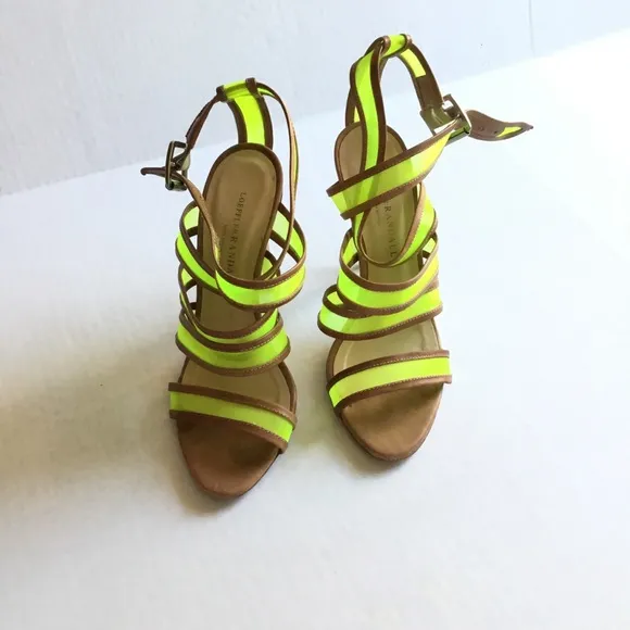 Loeffler Randall Paige Mesh Neon Yellow High Heeled Sandals Size 8