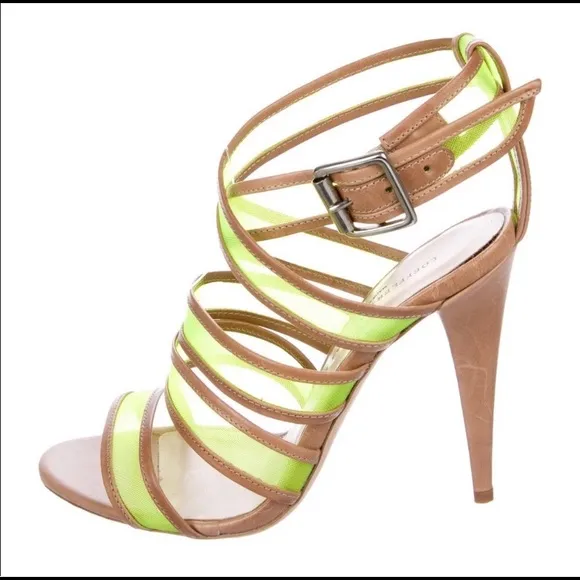 Loeffler Randall Paige Mesh Neon Yellow High Heeled Sandals Size 8