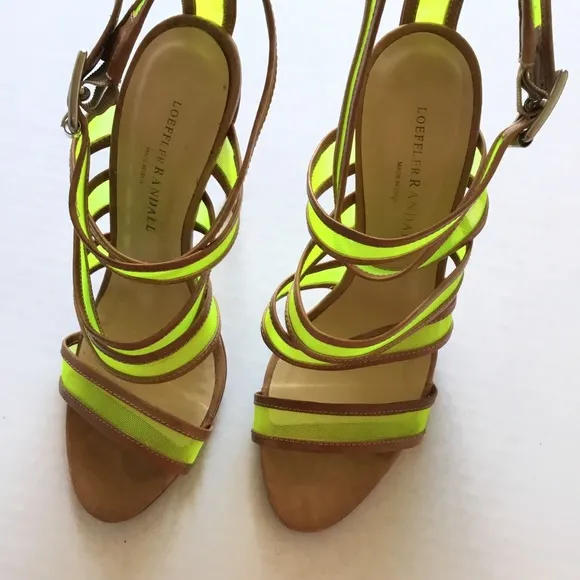 Loeffler Randall Paige Mesh Neon Yellow High Heeled Sandals Size 8