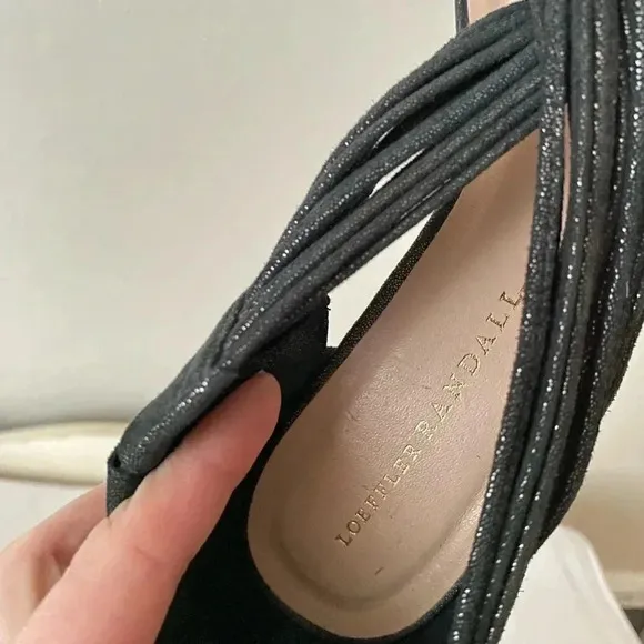 Loeffler Randall Rachel Mignon Black Shimmer Suede Twist Sandal Heels Size 9.5