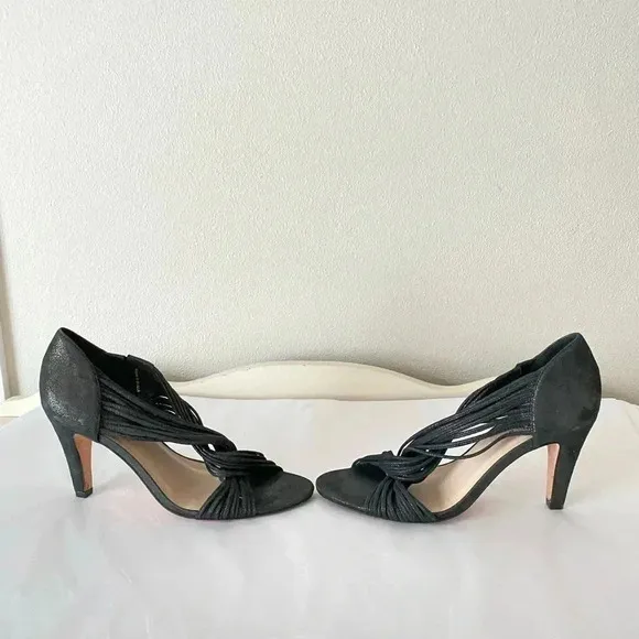 Loeffler Randall Rachel Mignon Black Shimmer Suede Twist Sandal Heels Size 9.5
