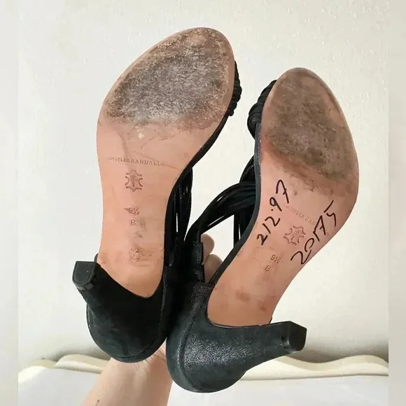 Loeffler Randall Rachel Mignon Black Shimmer Suede Twist Sandal Heels Size 9.5