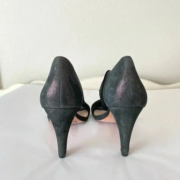 Loeffler Randall Rachel Mignon Black Shimmer Suede Twist Sandal Heels Size 9.5