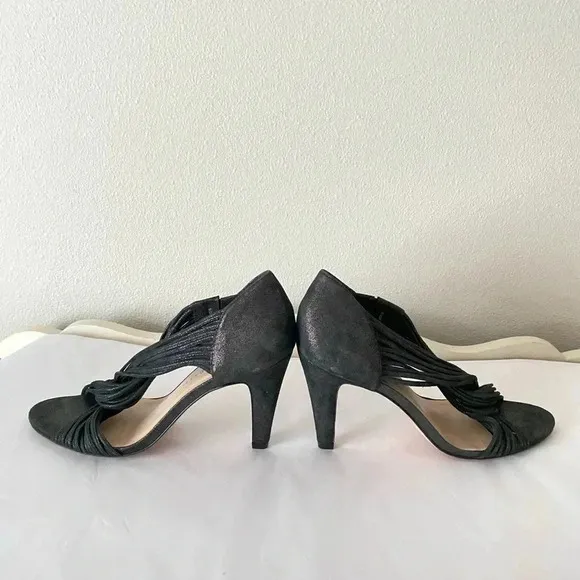 Loeffler Randall Rachel Mignon Black Shimmer Suede Twist Sandal Heels Size 9.5