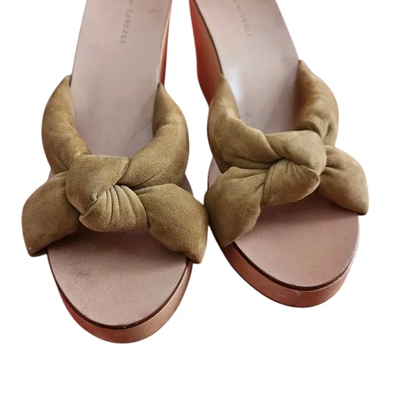 Loeffler Randall Sienna Taylor Suede Wedge Wood Sandals Size 10 Narrow