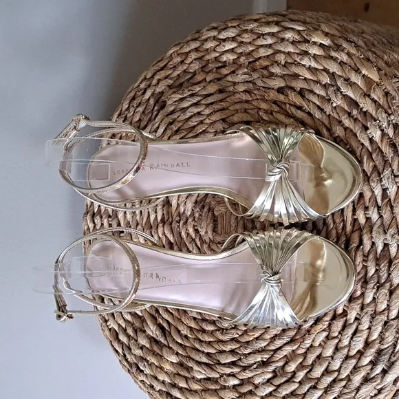 Loeffler Randall Womens Ada Knotted Gold Metallic Leather 4&quot; Heel Sandals S-8.5