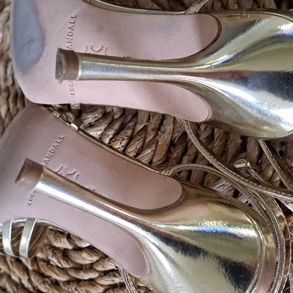 Loeffler Randall Womens Ada Knotted Gold Metallic Leather 4&quot; Heel Sandals S-8.5