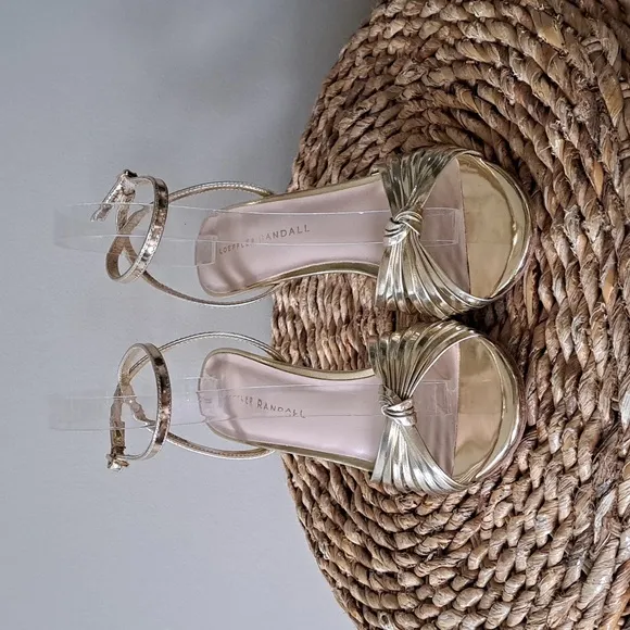 Loeffler Randall Womens Ada Knotted Gold Metallic Leather 4&quot; Heel Sandals S-8.5