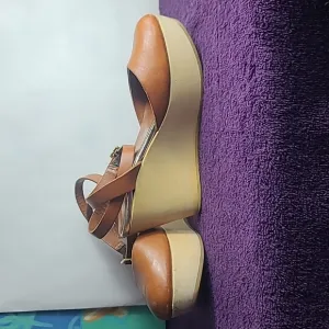 Loeffler Randall wooden platform sandals brown leather size 5.5