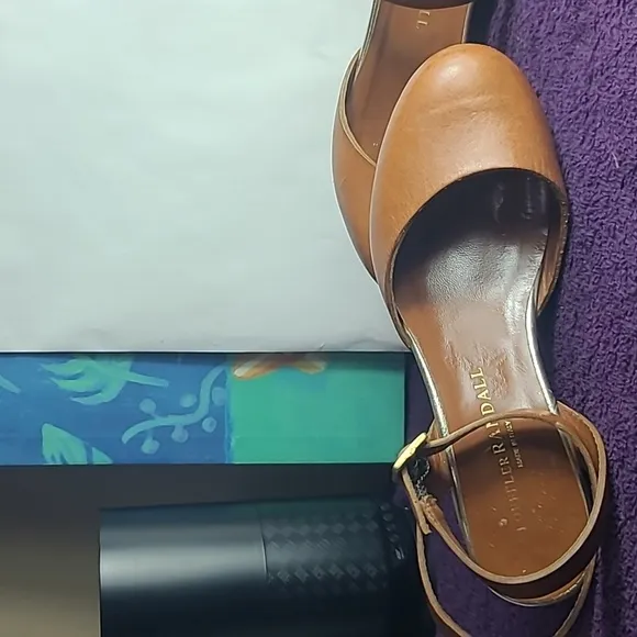 Loeffler Randall wooden platform sandals brown leather size 5.5