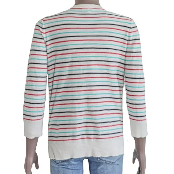 LOFT Colorful Striped Cotton‎ Knit Sweater Cotton Crew Neck Summer Spring Top