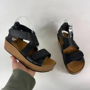 Loints Of Holland Streefkerk Platform Sandals Women's 8.5 Black Leather Straps