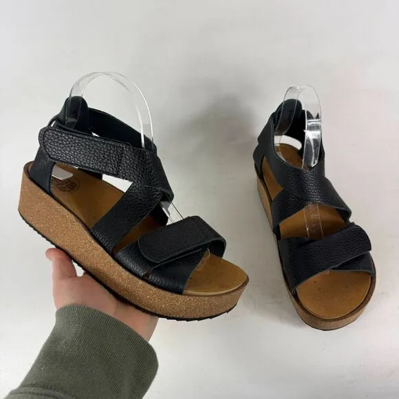 Loints Of Holland Streefkerk Platform Sandals Women's 8.5 Black Leather Straps