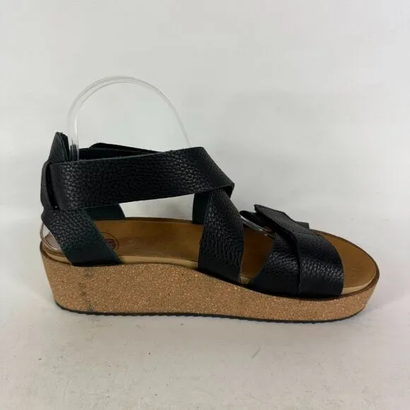 Loints Of Holland Streefkerk Platform Sandals Women's 8.5 Black Leather Straps