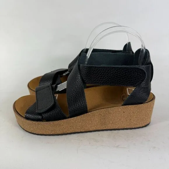 Loints Of Holland Streefkerk Platform Sandals Women's 8.5 Black Leather Straps