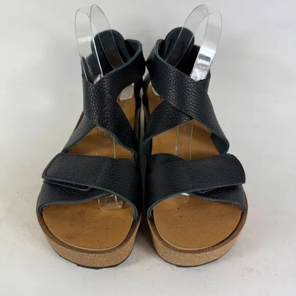 Loints Of Holland Streefkerk Platform Sandals Women's 8.5 Black Leather Straps