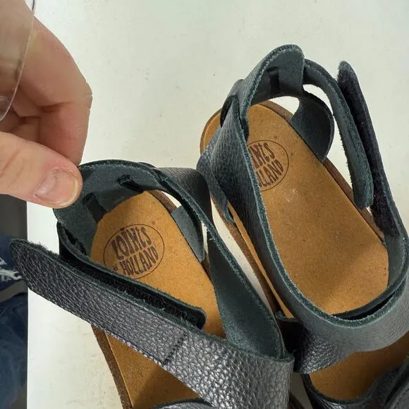 Loints Of Holland Streefkerk Platform Sandals Women's 8.5 Black Leather Straps