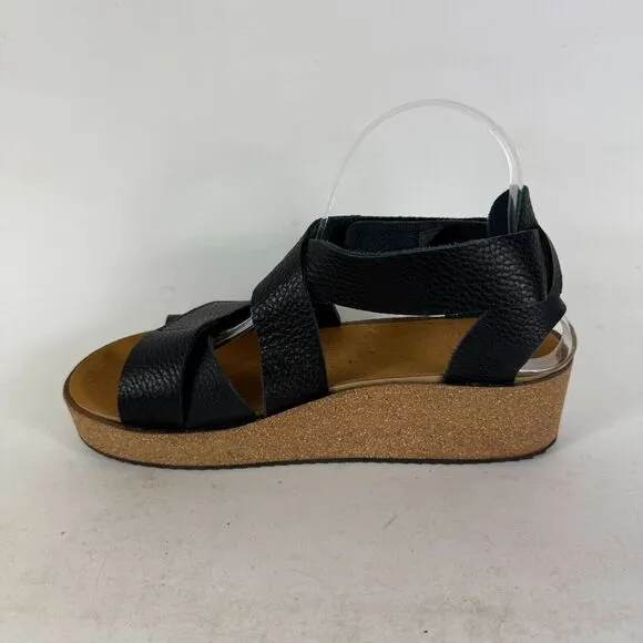 Loints Of Holland Streefkerk Platform Sandals Women's 8.5 Black Leather Straps