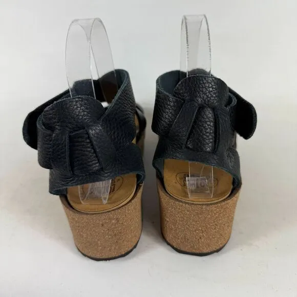 Loints Of Holland Streefkerk Platform Sandals Women's 8.5 Black Leather Straps