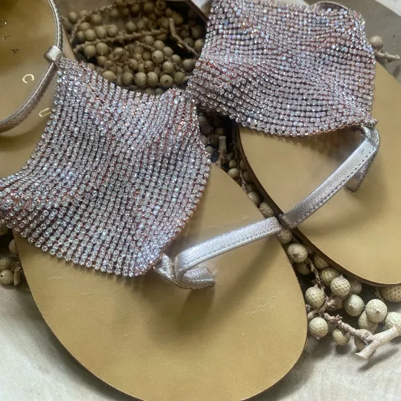 Lola Cruz Rhinestone Rose Gold Leather Sandals