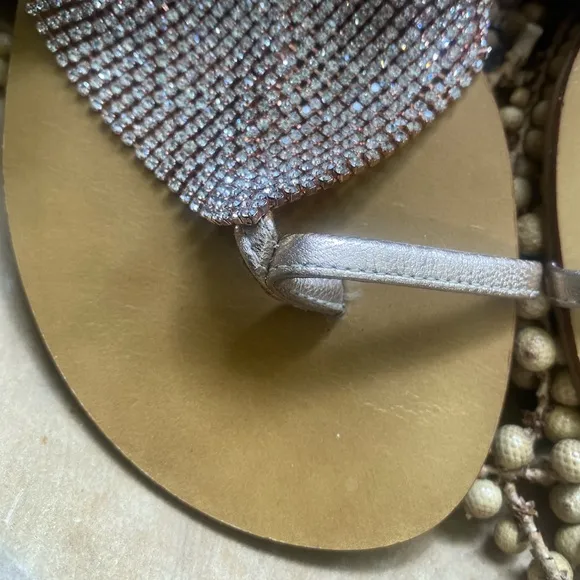 Lola Cruz Rhinestone Rose Gold Leather Sandals