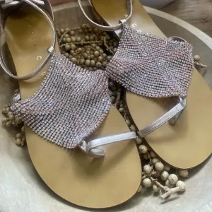Lola Cruz Rhinestone Rose Gold Leather Sandals