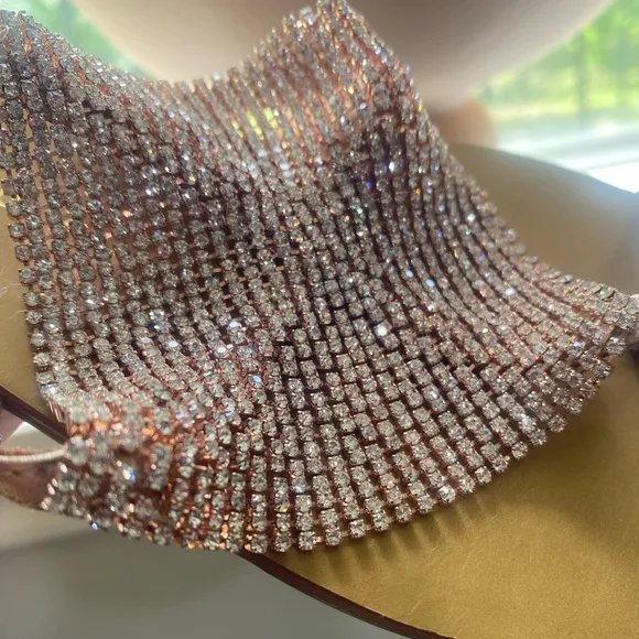Lola Cruz Rhinestone Rose Gold Leather Sandals