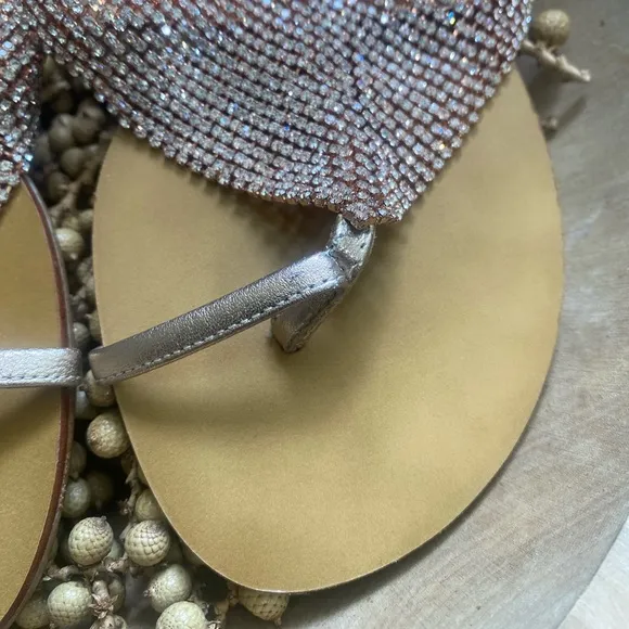 Lola Cruz Rhinestone Rose Gold Leather Sandals