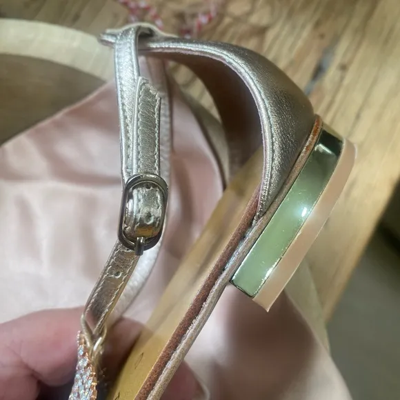 Lola Cruz Rhinestone Rose Gold Leather Sandals