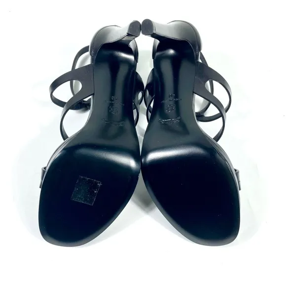 Longchamp Stiletto Heels Sandal Leather Black 40 EU 9 US NEW