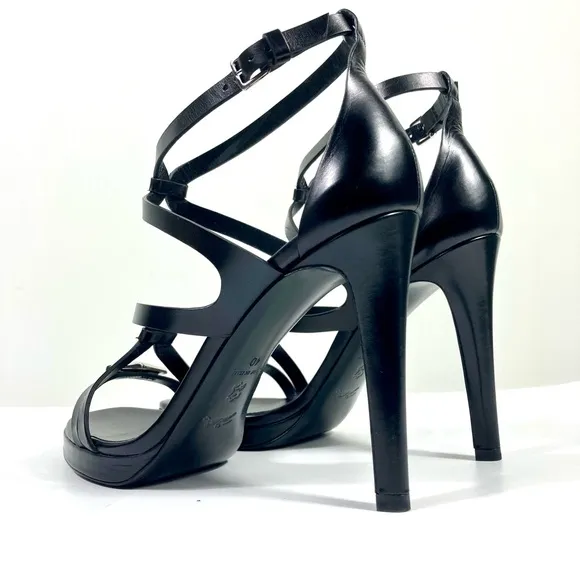 Longchamp Stiletto Heels Sandal Leather Black 40 EU 9 US NEW