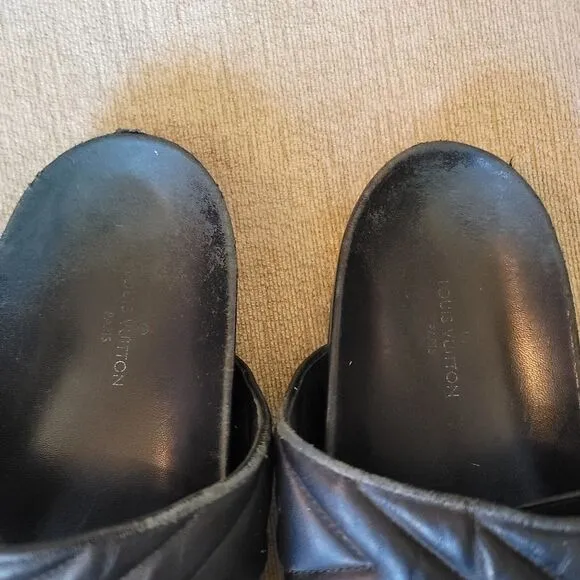 Louis Vuitton black Calfskin New Wave Bom Dia Mule Sandals Black 37/7.5 US