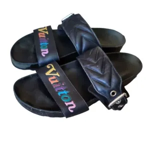 Louis Vuitton black Calfskin New Wave Bom Dia Mule Sandals Black 37/7.5 US