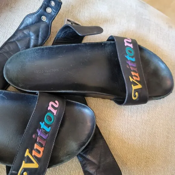Louis Vuitton black Calfskin New Wave Bom Dia Mule Sandals Black 37/7.5 US