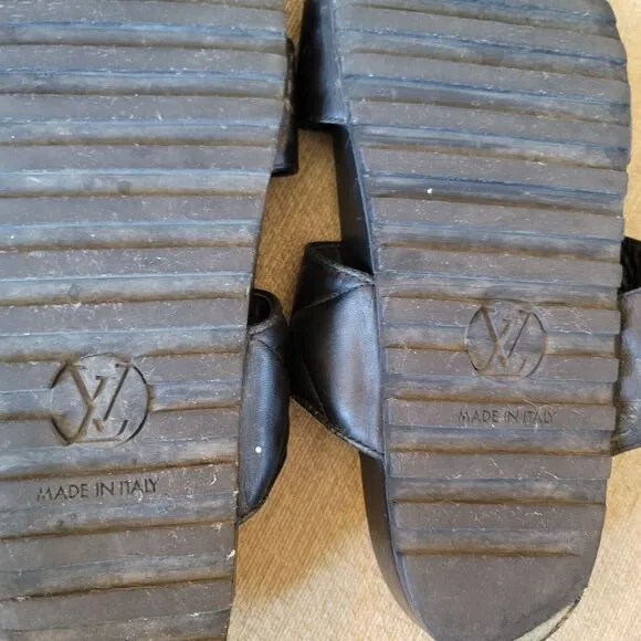 Louis Vuitton black Calfskin New Wave Bom Dia Mule Sandals Black 37/7.5 US