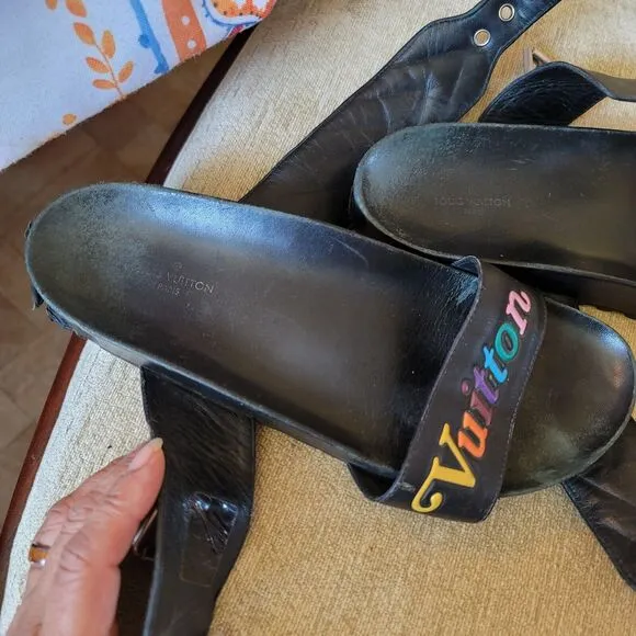 Louis Vuitton black Calfskin New Wave Bom Dia Mule Sandals Black 37/7.5 US