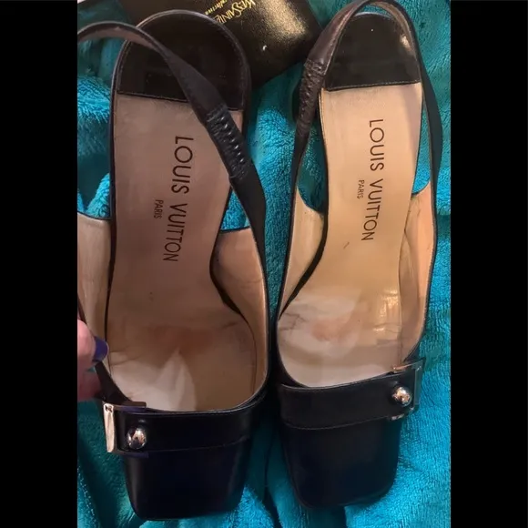 Louis Vuitton Black Leather Slingback Sandals Size 37