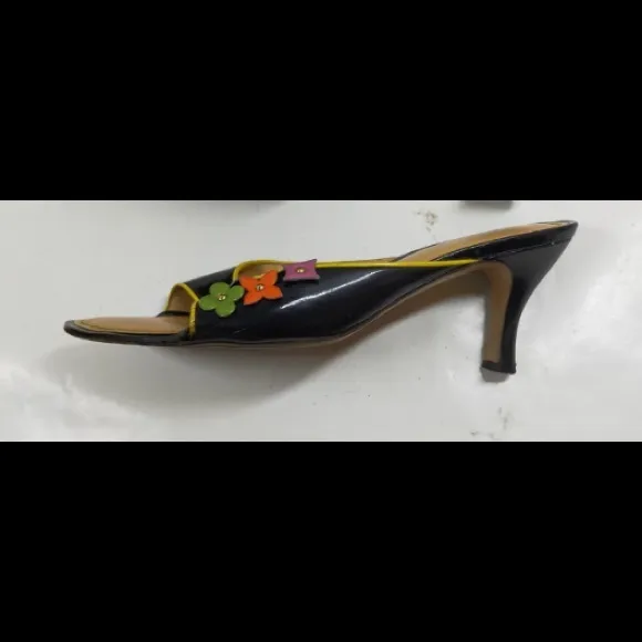 LOUIS VUITTON Leather Flower Patterm Open-Toe Mule Sandals EUR 37 1/2