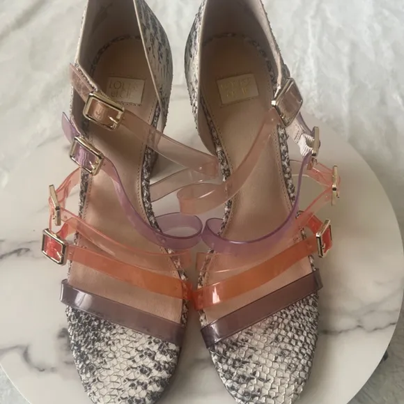 Louise et Cie ISOLDAH Strappy Buckle Leather Caged Pump Grey Snake: NWOT