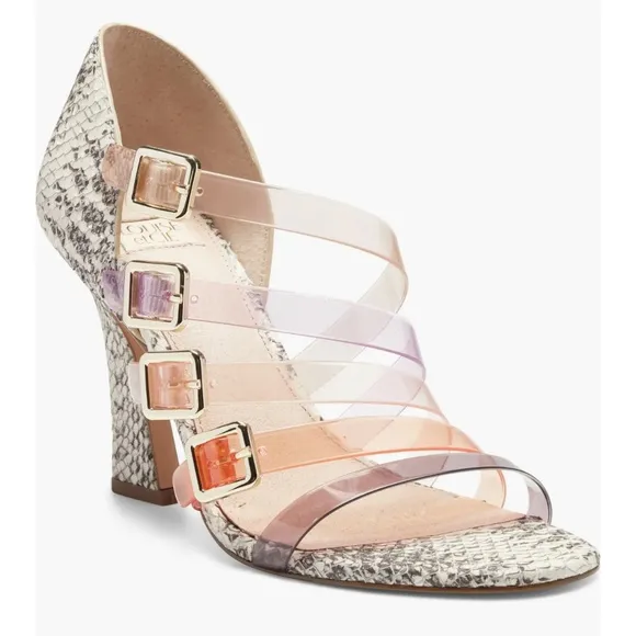 Louise et Cie ISOLDAH Strappy Buckle Leather Caged Pump Grey Snake: NWOT