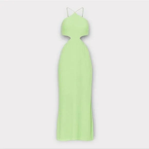 Louna Halter Cutout Green Side Slit Elegant Hourglass Crepe Midi Dress Gown M