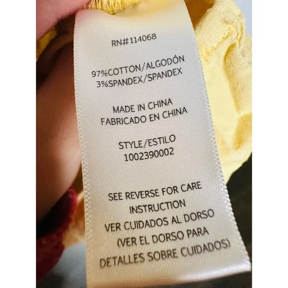 LOUNA Mellow Yellow Cotton Square Neck Puff Sleeves Smocked Cinched Dress Size M