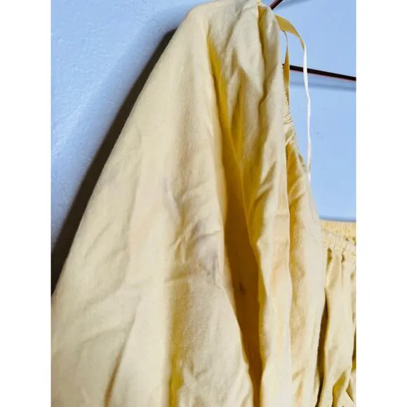 LOUNA Mellow Yellow Cotton Square Neck Puff Sleeves Smocked Cinched Dress Size M