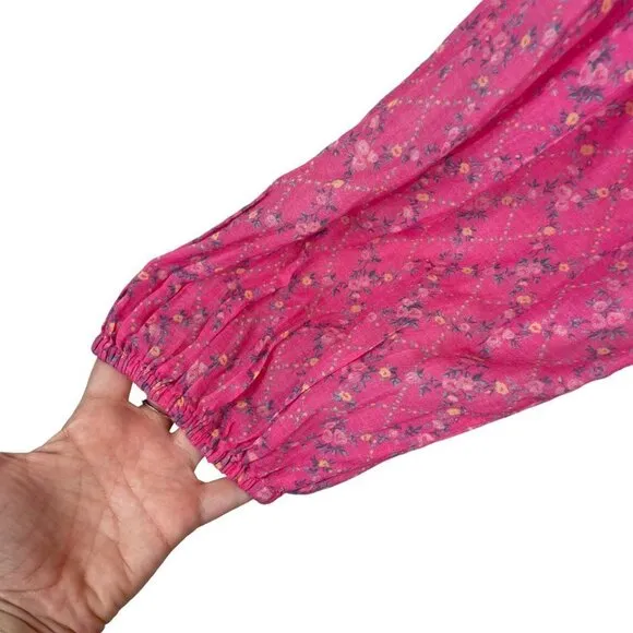 LoveShackFancy Luca Floral Print Ruffle Mini Dress Fuchsia Berry Size L