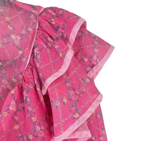 LoveShackFancy Luca Floral Print Ruffle Mini Dress Fuchsia Berry Size L