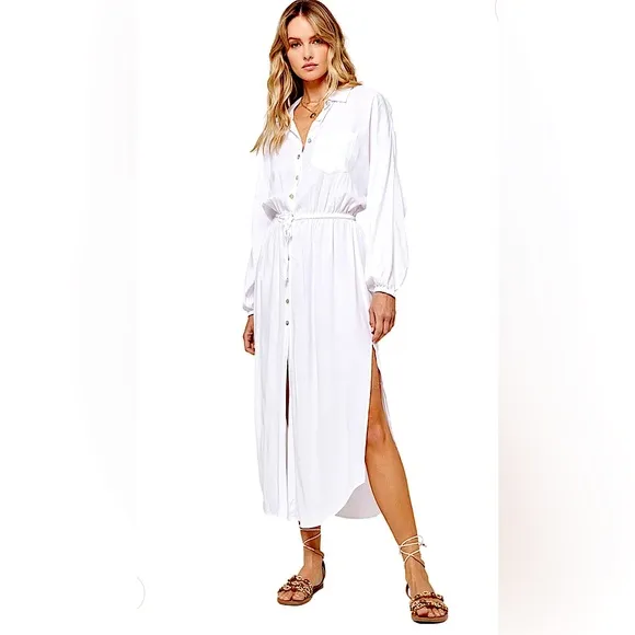 LSPACE LOGAN MAXI DRESS TIE CINCH WAIST WHITE SIZE SMALL NWT